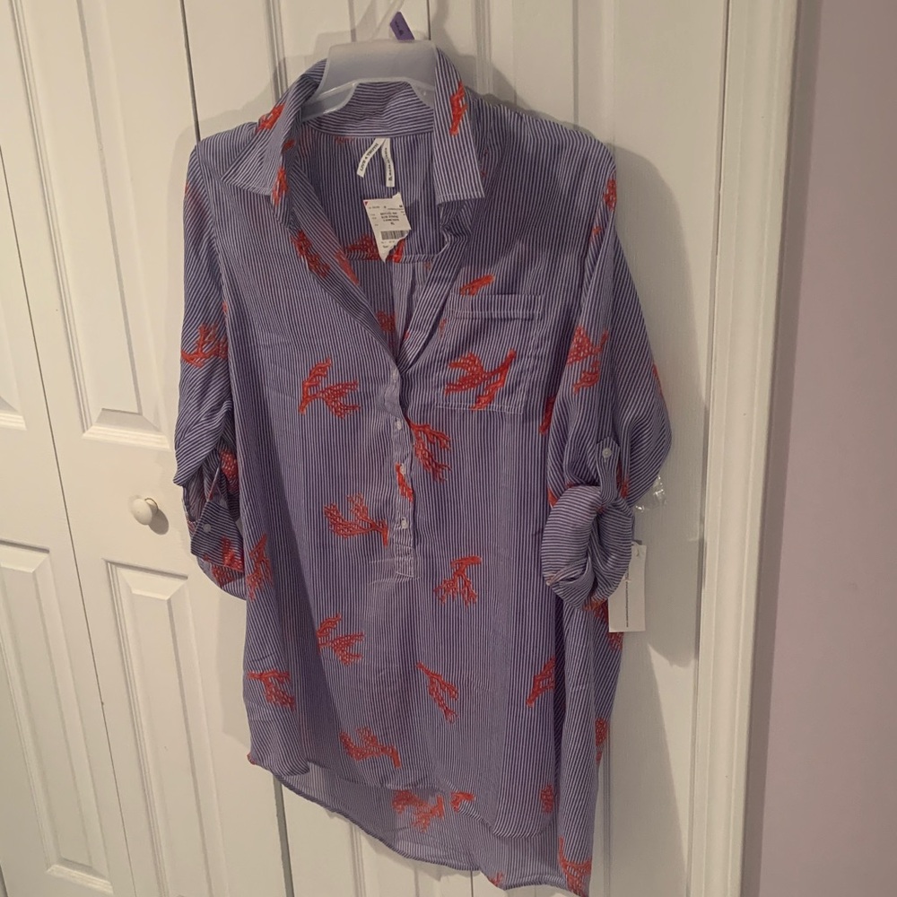 NWT- Live 4 Truth Blue and White Striped Shirt with Coral Accent